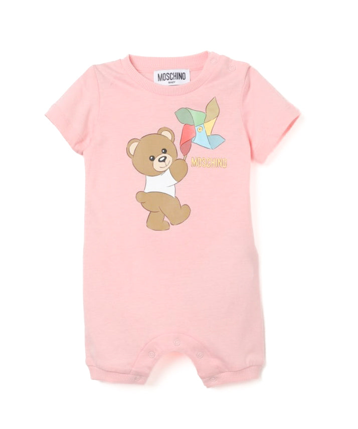 Moschino Kids Tutina Rosa con Stampa Teddy Bear per Neonate (fronte)