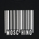 Moschino Kids T-shirt Nera con Stampa Codice a Barra per Bambini (dettaglio)
