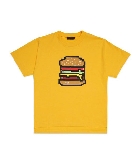 N°21 Kids T-shirt con Stampa Hamburger Gialla