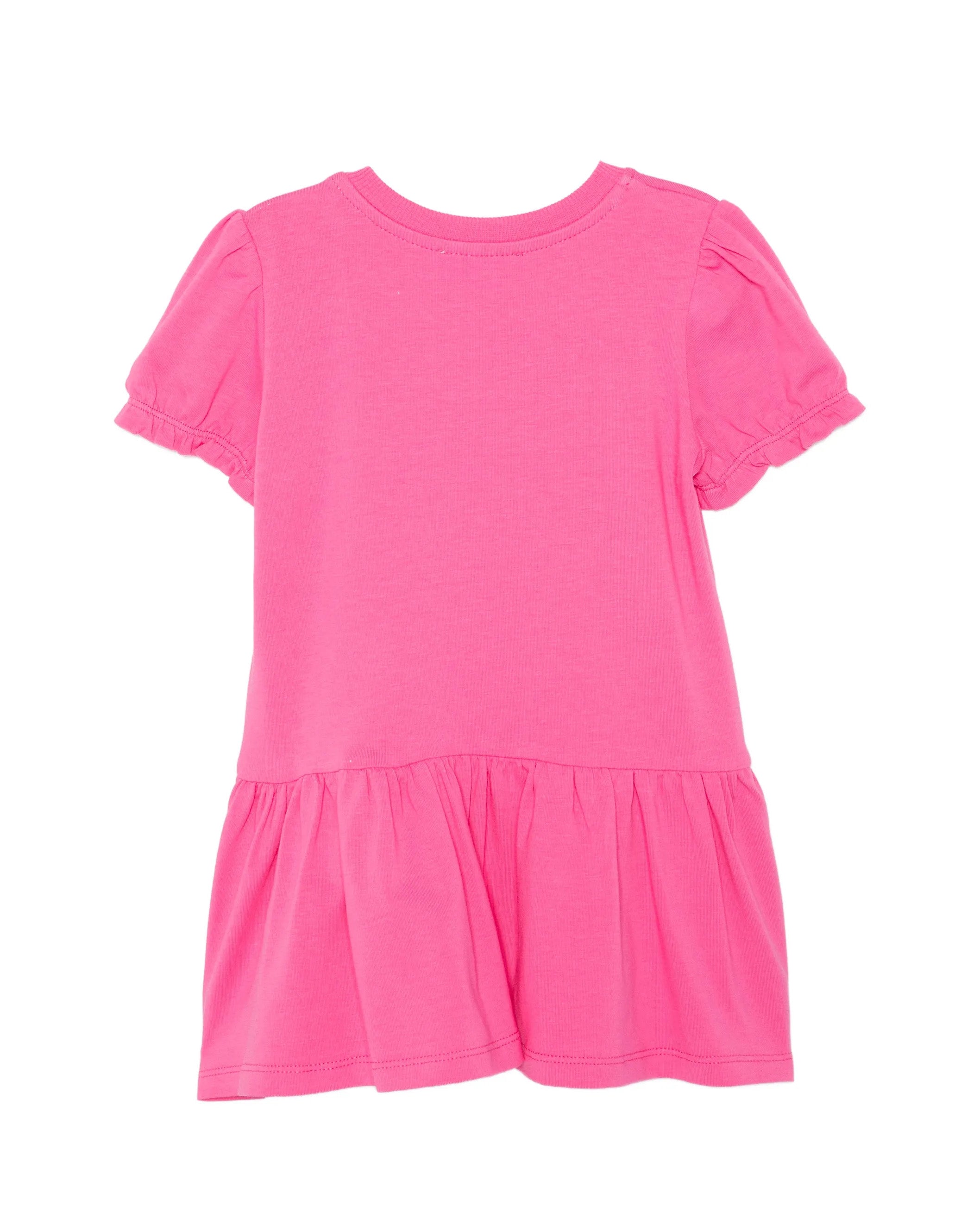 Moschino Kids Abito con Rouches Fuxia e Logo Teddy Bear per Neonate