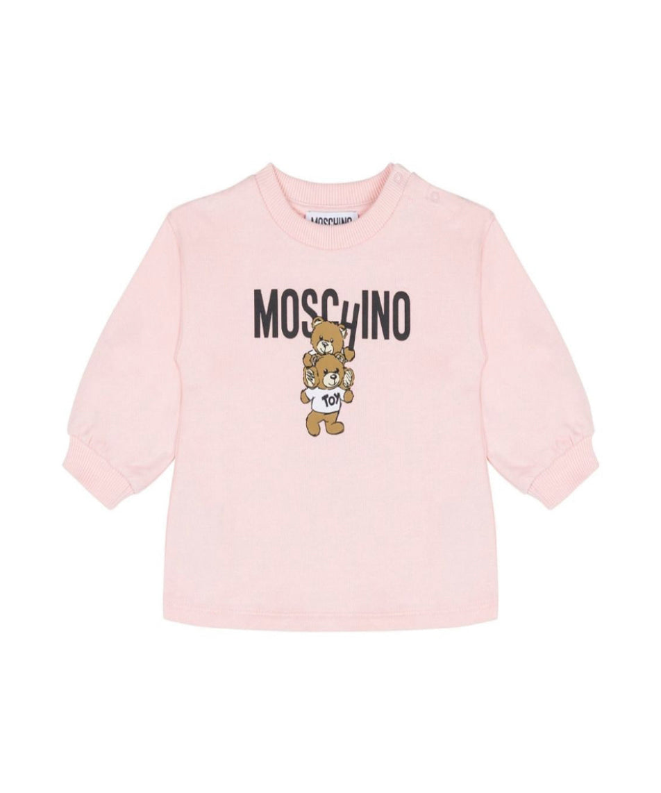 Moschino Kids Abito Lunghe Maniche Rosa con Stampa per Neonate