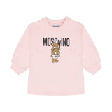 Moschino Kids Abito Lunghe Maniche Rosa con Stampa per Neonate