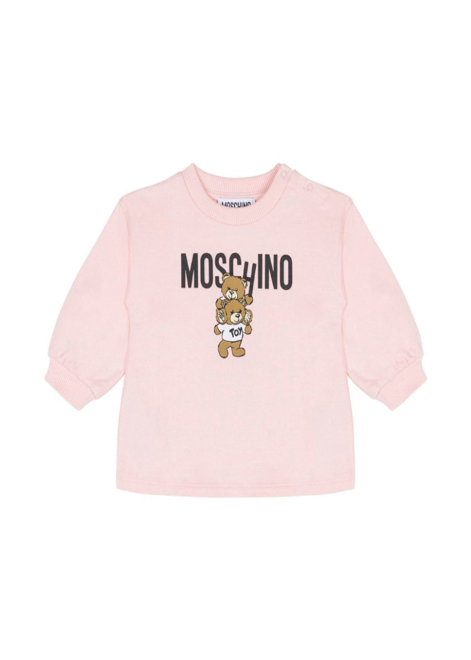 Moschino Kids Abito Lunghe Maniche Rosa con Stampa per Neonate