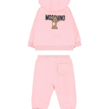 Moschino Kids Completo Sugar Rose Felpa con Cappuccio e Pantaloni Abbinati con Logo Teddy per Neonate