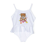 Moschino Kids Costume Monokini Bianco Teddy Bear per Neonate (fronte)