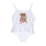 Moschino Kids Costume Monokini Bianco Teddy Bear per Neonate (fronte)