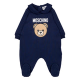Moschino Kids Set Nascita Blu Navy con Tutina, Cappellino e Bavaglino con Stampa Teddy Bear e Logo per Neonati