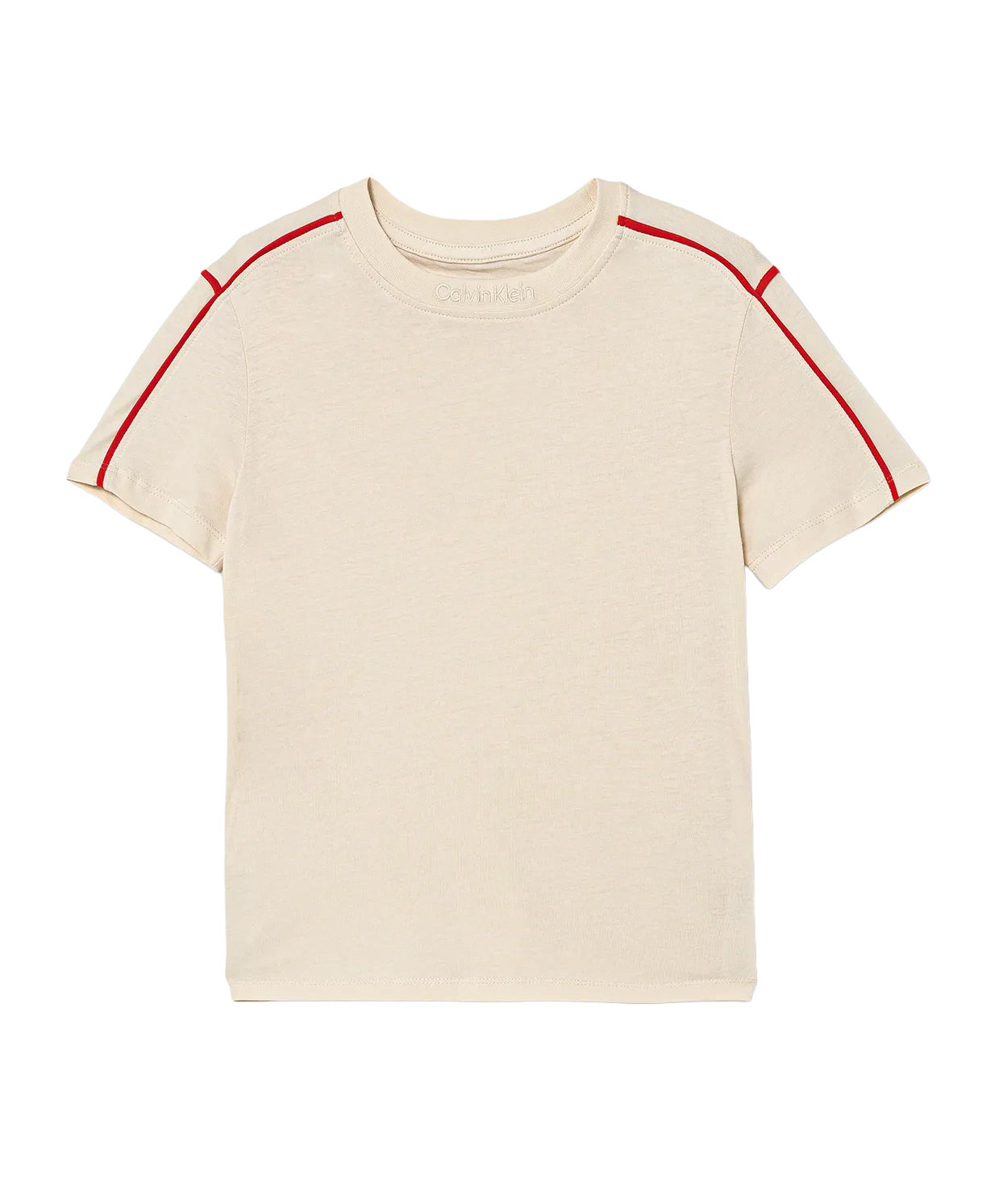 Calvin Klein Kids T-Shirt Beige con Logo Ricamato e Dettagli Rossi per Bambini