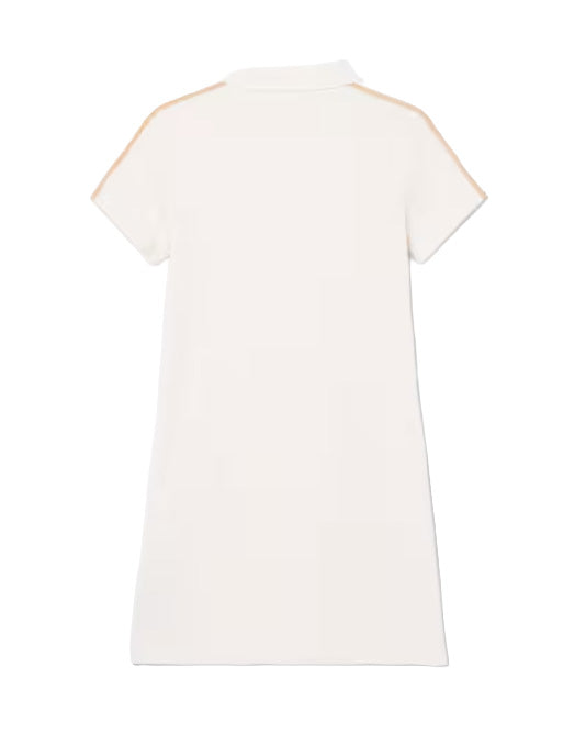 Lacoste Kids Abito Polo Bianco e Beige con Logo per Bambine