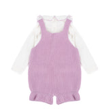 Coconnè Kids Completo in Maglia con Camicina Bianca e Salopette per Neonate