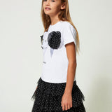 Twinset Kids T-shirt with Print and White Tulle