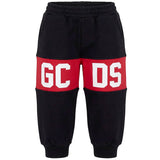 Gcds Kids Pantalone Felpa Nero con Banda Logata Rosso Unisex