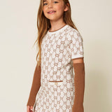 Twinset Kids Abito Corto in Maglia Jacquard con Manicotti per Bambine