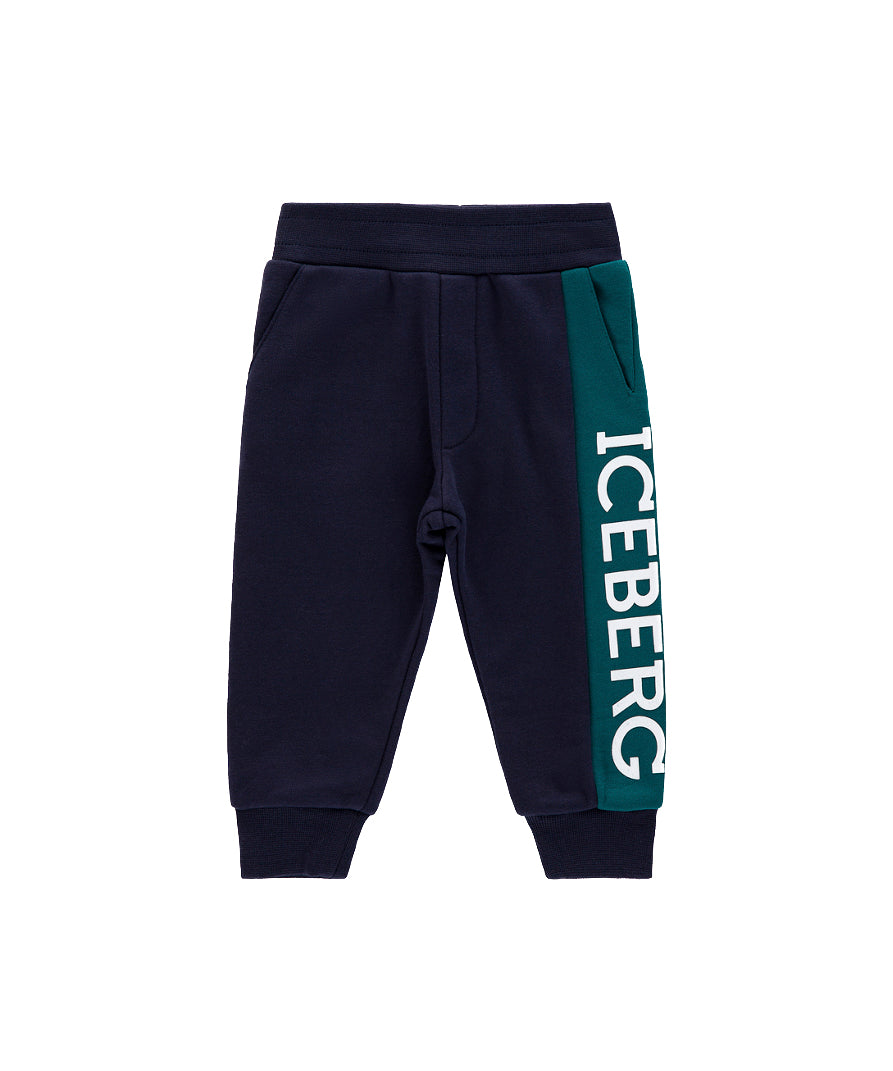 Iceberg Kids Pantaloni Blu con Banda Logo per Neonati
