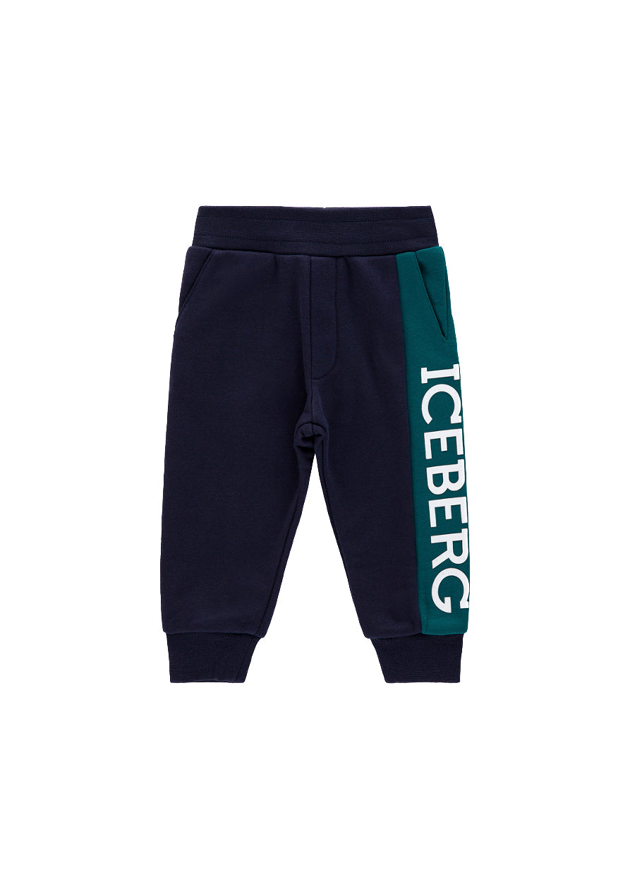 Iceberg Kids Pantaloni Blu con Banda Logo per Neonati