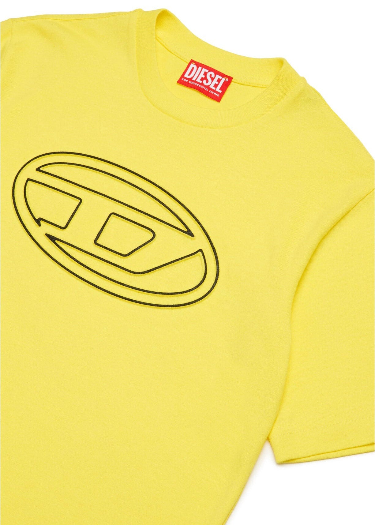 Diesel Kids T-Shirt Gialla con Logo Oval D per Bambini (dettaglio)