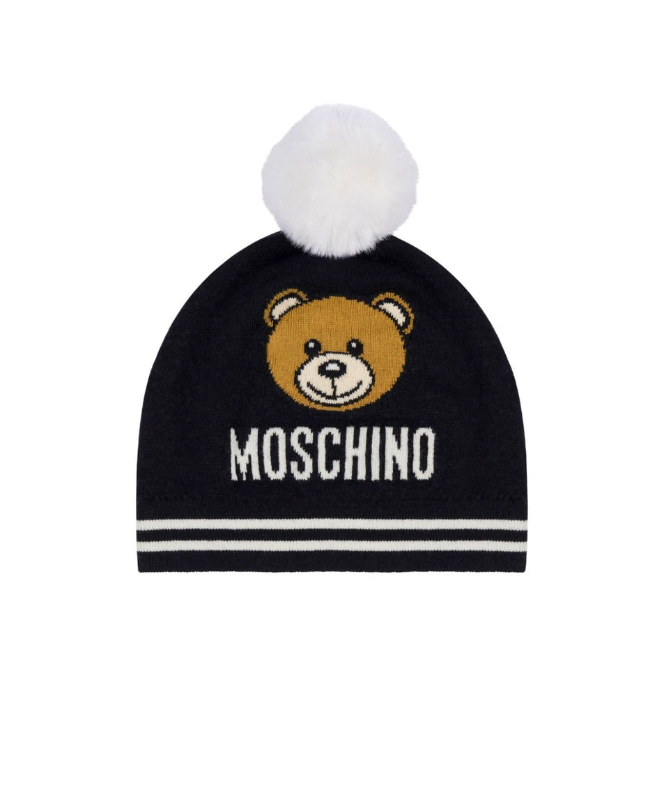 Moschino Kids Cappellino Nero con Logo Teddy Bear per Bambini