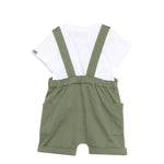 Moschino Kids T-Shirt+Salopette Bianco/Verde con Logo Teddy Bear per Neonati