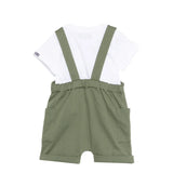 Moschino Kids T-Shirt+Salopette Bianco/Verde con Logo Teddy Bear per Neonati