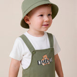 Moschino Kids T-Shirt+Salopette Bianco/Verde con Logo Teddy Bear per Neonati