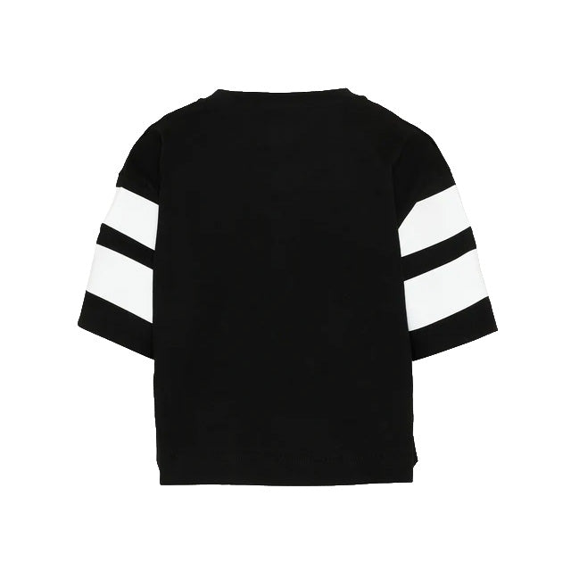 Barrow Kids T-Shirt Nero con Stampa e Strisce su Maniche per Bambine