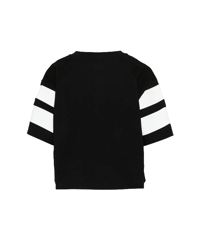 Barrow Kids T-Shirt Nero con Stampa e Strisce su Maniche per Bambine