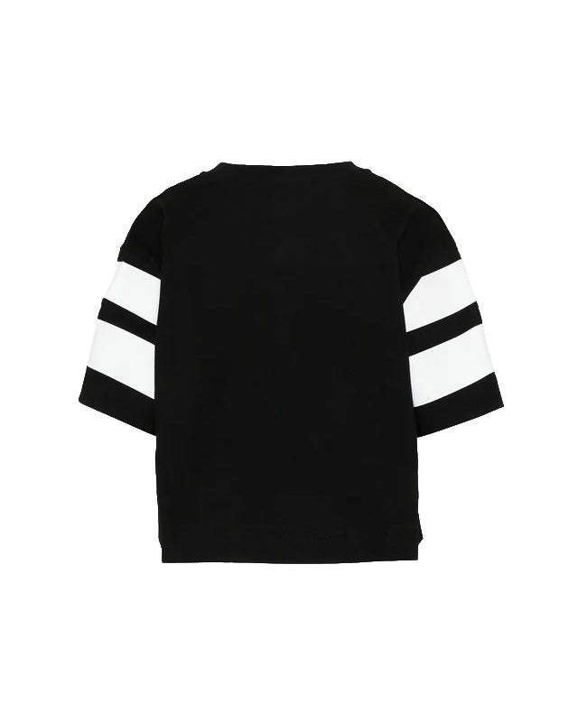 Barrow Kids T-Shirt Nero con Stampa e Strisce su Maniche per Bambine