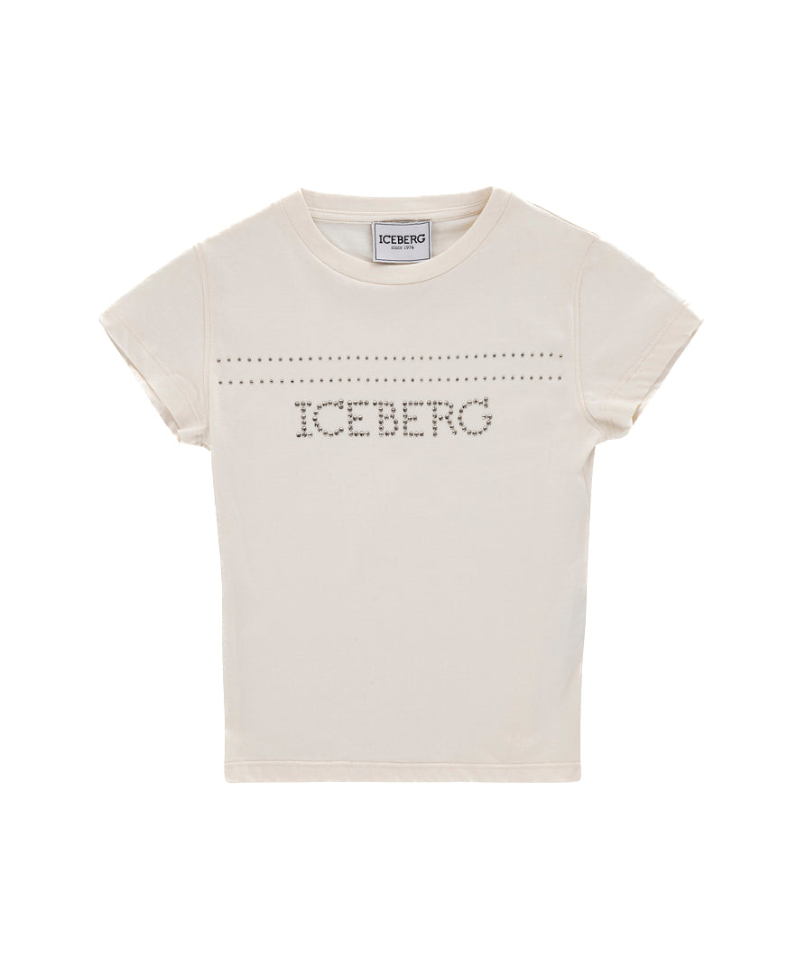 Iceberg Kids T-shirt Bianca con Strass Logo per Bambine