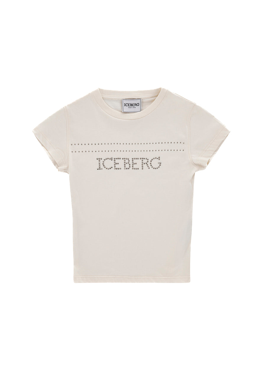 Iceberg Kids T-shirt Bianca con Strass Logo per Bambine