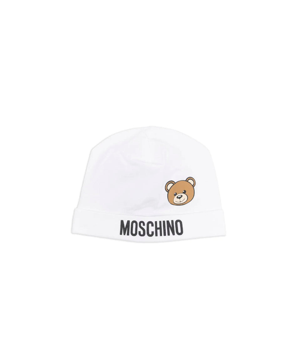 Moschino Kids Cappello Panna con Logo Teddy Bear per Neonati