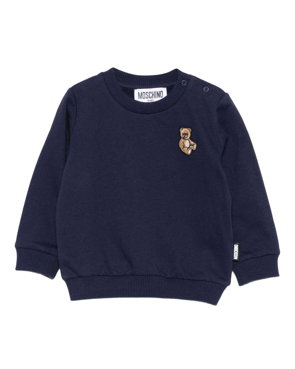 Moschino Kids Felpa Girocollo Blu Navy con Patch per Neonati