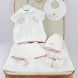 Marlu Corredino con Completo Bianco/Rosa con Ricami per Neonate