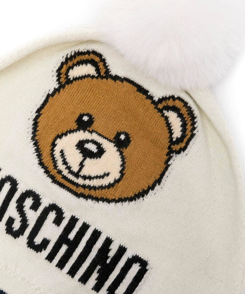 Moschino Kids Cappellino Panna con Logo Teddy Bear per Bambini (dettaglio)