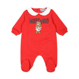 Moschino Kids Red Teddy Bear Logo Print Baby Romper