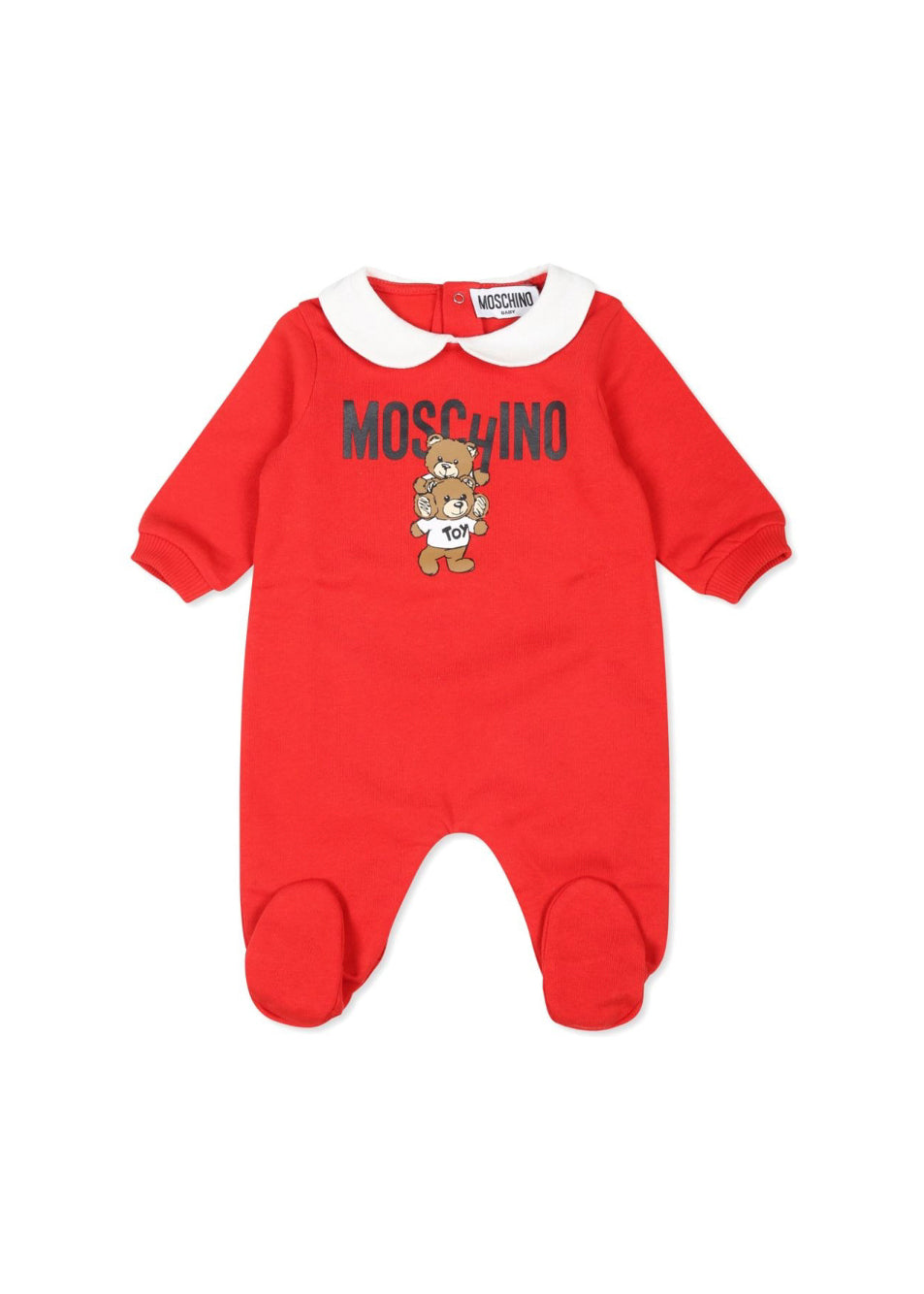 Moschino Kids Tutina rossa con Stampa Logo Teddy Bear per Neonati