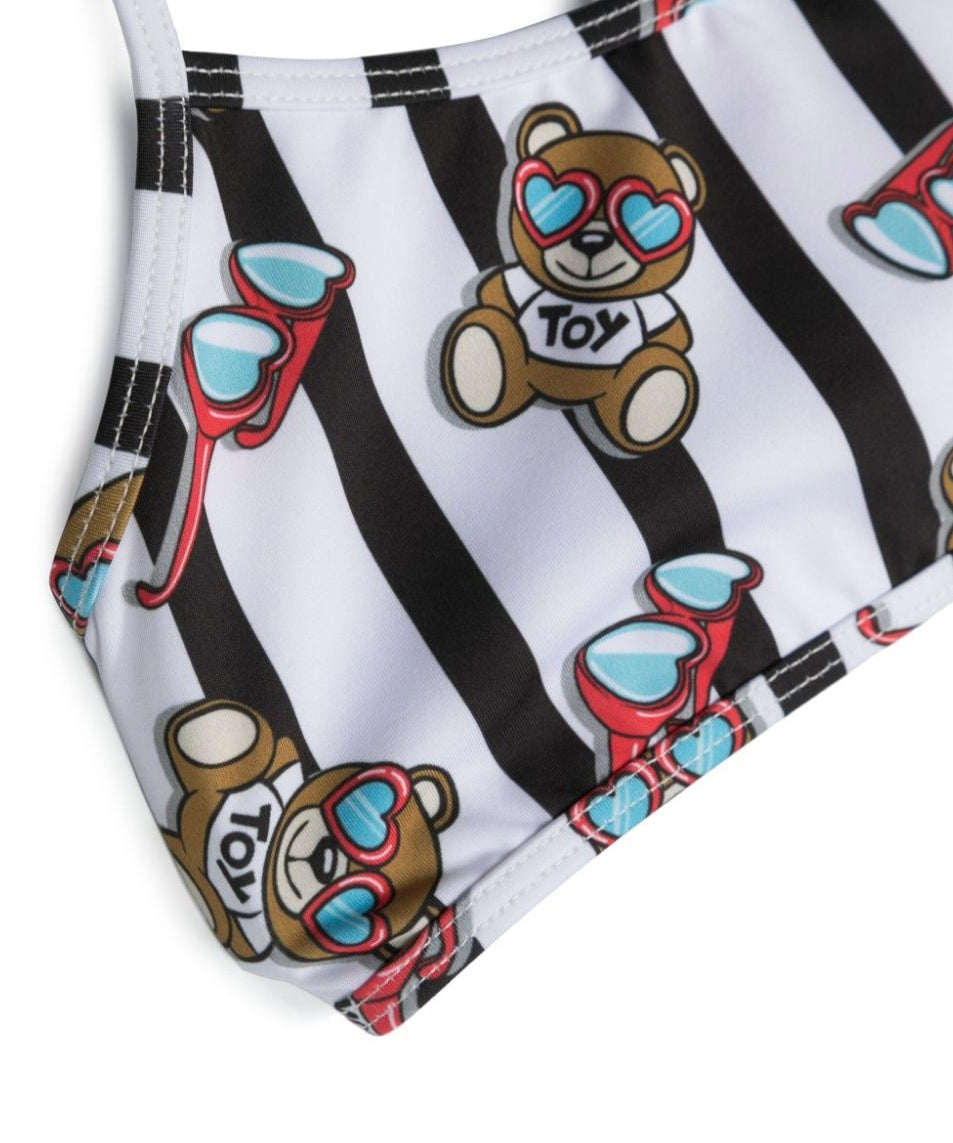 Moschino Kids Costume Bikini Bianco/Nero con Teddy Bear per Bambine (dettaglio)