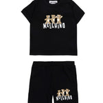 Moschino Kids Set 2pz. Completo T-shirt Avorio con Stampa e Short Abbinati neri Unisex per Neonati