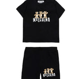Moschino Kids Set 2pz. Completo T-shirt Avorio con Stampa e Short Abbinati neri Unisex per Neonati