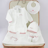 Marlu Corredino con Salopette Bianco/Rosa con Ricami per Neonate