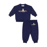 Moschino Kids Felpa con Pantaloni Blu con Logo per Neonati