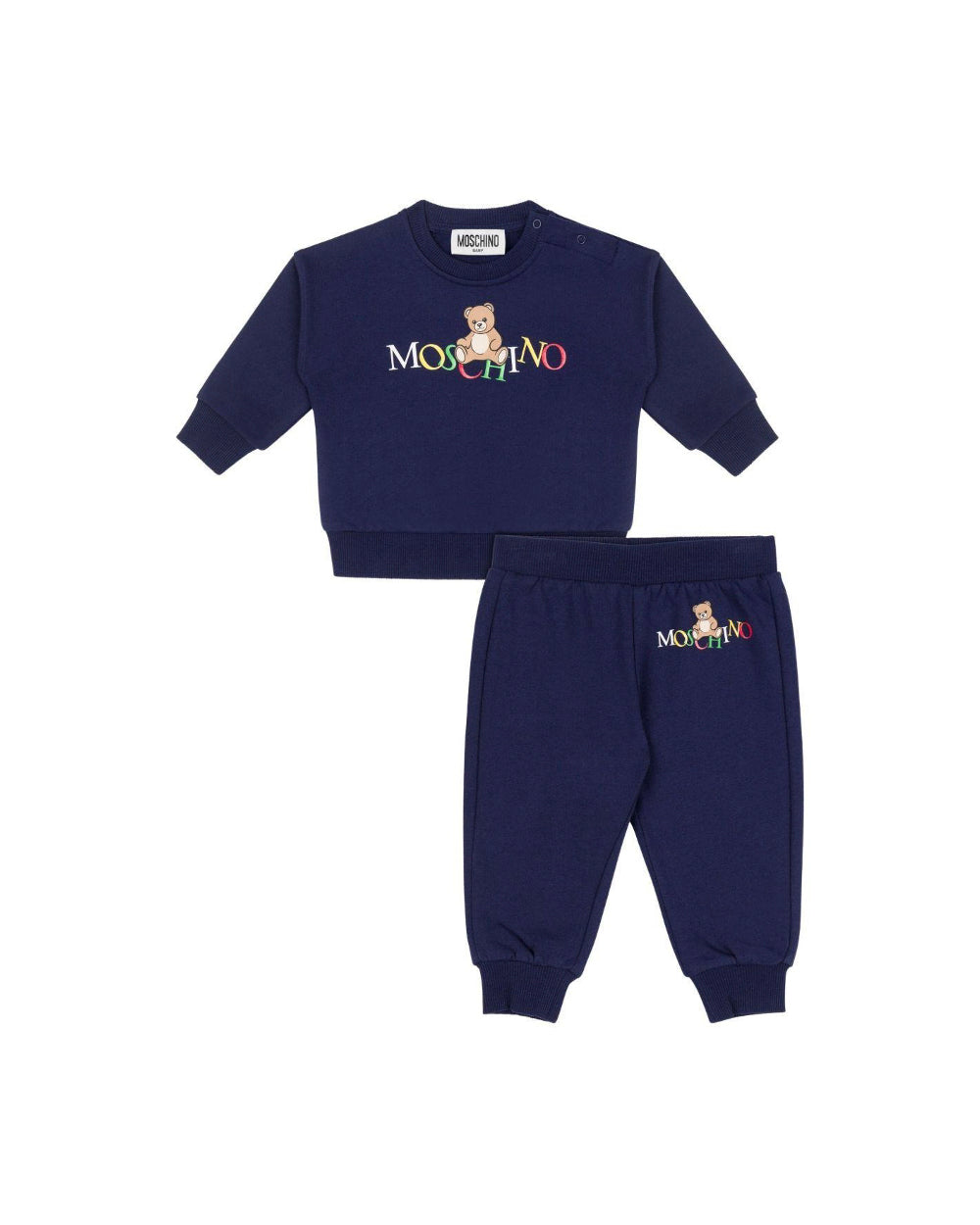 Moschino Kids Felpa con Pantaloni Blu con Logo per Neonati