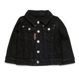 Dsquared2 Kids Giacca in Denim Nero con Stampa Logo sul Retro per Neonati