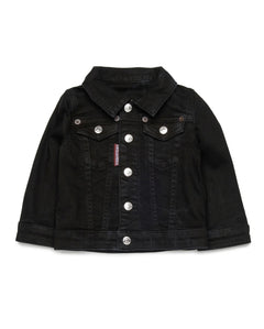 Dsquared2 Kids Giacca in Denim Nero con Stampa Logo sul Retro per Neonati