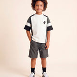 Yes London Kids T-Shirt Bianca con Blocchi di Colore a Contrasto e Logo in Rilievo per Bambini