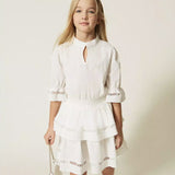 Twinset Kids Abito Off-White con Pizzo per Bambine