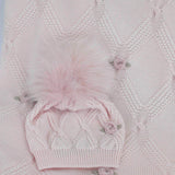 Marlù Cappello Rosa con Ricamo Fiore e Pon Pon per Neonate