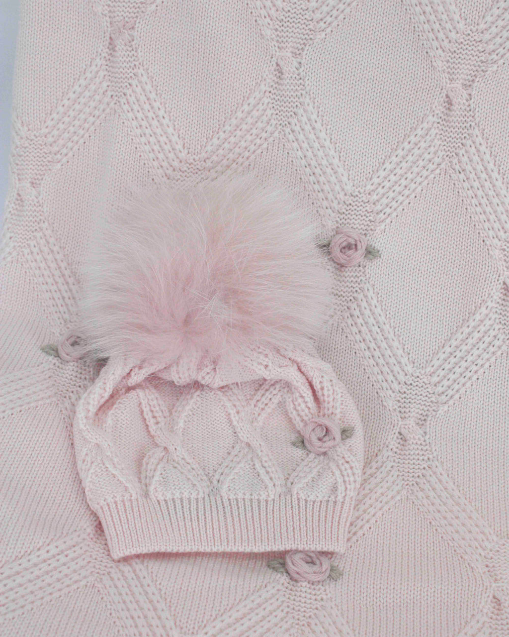 Marlù Cappello Rosa con Ricamo Fiore e Pon Pon per Neonate