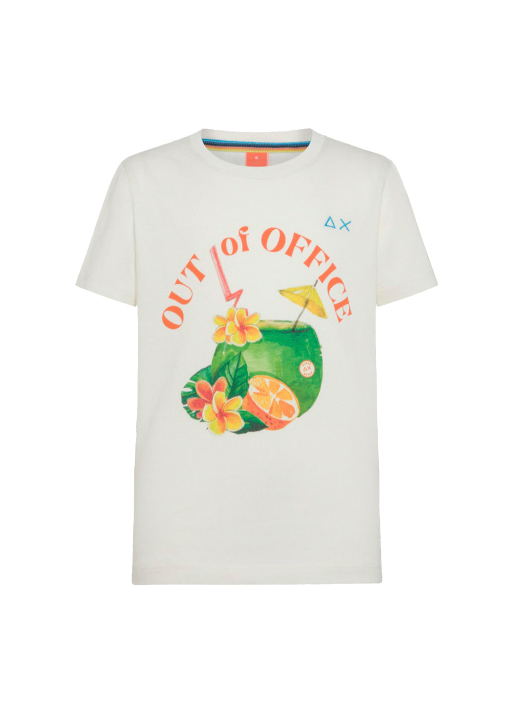 Sun68 Kids T-shirt Bianco Panna con Stampa Logo per Bambini (fronte)