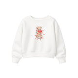 Moschino Kids Felpa Panna Girocollo con Stampa Teddy Bear con Cuori e Logo per Bambine