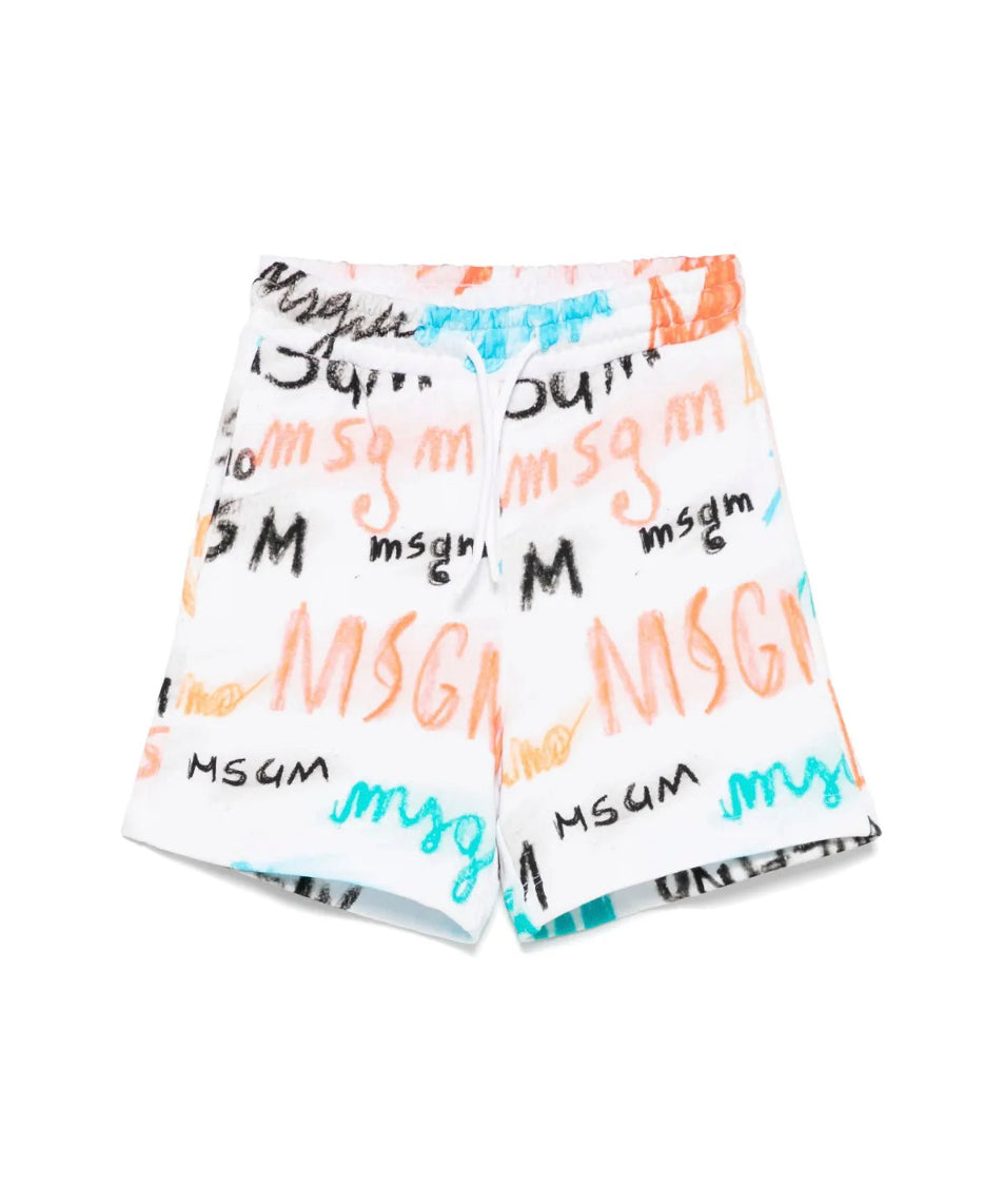MSGM Kids Bermuda Bianco con Stampa All Over per Bambini fronte